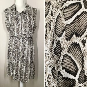 LAURA BIANCI Italian Linen Sleeveless Shirt Dress M Animal Print Vacation Resort